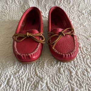 Minnetonka Moccasins, Red Leather, Size 8